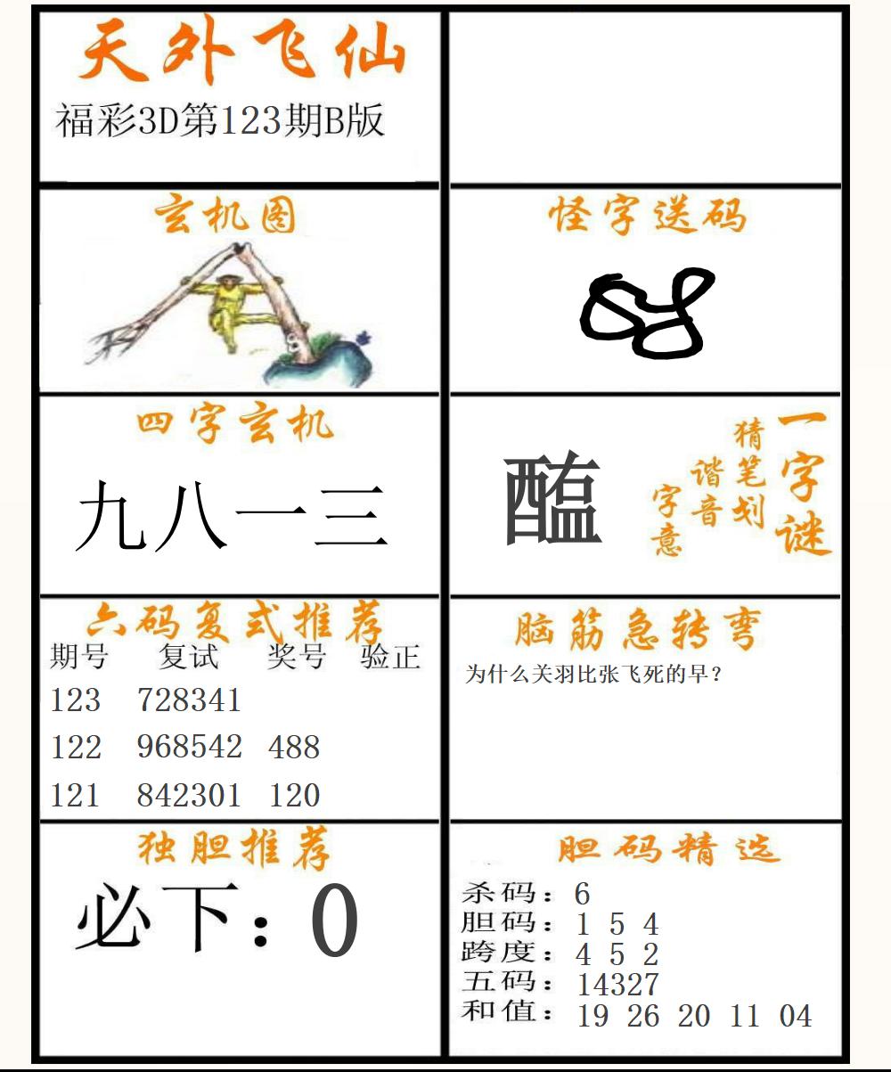 福彩3D天外飞仙B版